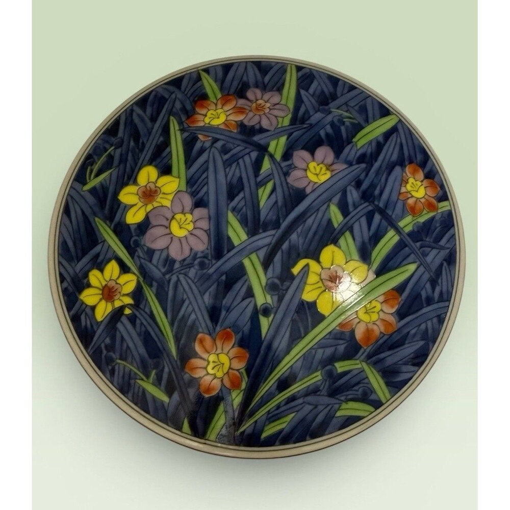 Vintage Japanese Ceramic Lidded Trinket Box Floral Daffodil Pattern 6” - Picture 2 of 7